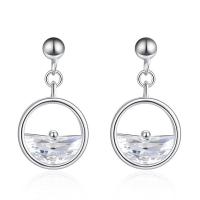 Boucles d'oreilles en laiton zircon cubique, argent pur puce boucle d'oreille, Plaqué de platine, pour femme & avec zircone cubique, protéger l'environnement, sans nickel, plomb et cadmium Vendu par paire