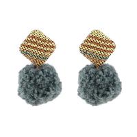 laiton Boucle d'oreille goutte, argent pur puce boucle d'oreille, bouton Forme, avec boule pelucheuse & Style coréen & pour femme, plus de couleurs à choisir, protéger l'environnement, sans nickel, plomb et cadmium Vendu par paire