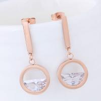 Acier titane Boucle d'oreille goutte, Plaqué de couleur d'or rose, pour femme & avec zircone cubique Vendu par paire