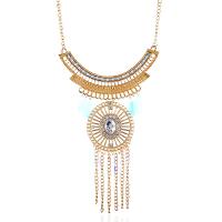 Zinc Alloy Fringe Necklace, with Sequins & Crystal, gold color plated, folk style & twist oval chain & for woman & faceted & with rhinestone Approx 16 Inch 