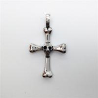 Edelstahl Kreuz Anhänger, Schädel Kreuz, Schwärzen, 24x42mm, Bohrung:ca. 2-4mm, verkauft von PC