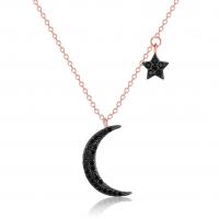 Collar de la joyería de plata esterlina, Plata de ley 925, con 2inch extender cadena, Luna y estrella, chapado, cadena oval & para mujer & con diamantes de imitación, más colores para la opción, longitud:aproximado 15.7 Inch, Vendido por Sarta