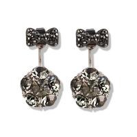 925 Sterling Silver Split Earring, gun black plated, for woman & with rhinestone, 23mm 