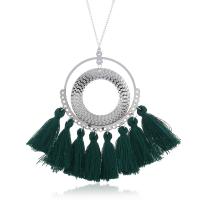 alliage de zinc collier de chandail, avec coton, avec 1.97Inch chaînes de rallonge, glandpompon, Placage, chaîne ovale & pour femme, plus de couleurs à choisir Environ 23.62 pouce, Vendu par brin