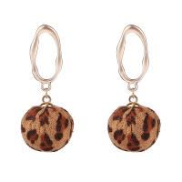 Zinc Alloy Drop Earring, with Velveteen, stainless steel post pin, Round, gold color plated, Korean style & for woman & leopard pattern lead & cadmium free 