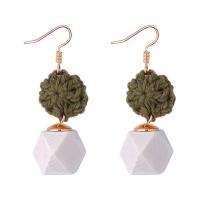 Brass Drop Earring, with Caddice & Wood, stainless steel post pin, Polygon, gold color plated, woven pattern & for woman nickel, lead & cadmium free 