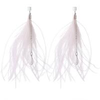 metal Pendientes con Colgantes, con Perlas de plástico ABS & pluma, acero inoxidable aguja de pendiente, Pluma, chapado en color de plata, Estilo coreano & para mujer, más colores para la opción, libre de níquel, plomo & cadmio, 5x120mm, Vendido por Par