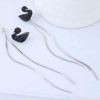 Titanium Steel Split Earring, Swan, silver color plated, for woman & with cubic zirconia 