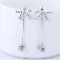 Titanium Steel Split Earring, Bowknot, platinum color plated, micro pave cubic zirconia & for woman 