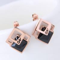 Acier titane boucle d oreille dormeuse, Plaqué de couleur d'or rose, pour femme & avec zircone cubique, 18mm, Vendu par paire