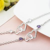 Pulseras de Plata Estelina, Plata de ley 925, con 1.18inch extender cadena, Corazón, chapado en platina real, para mujer & con diamantes de imitación, más colores para la opción, longitud:aproximado 8 Inch, Vendido por Sarta