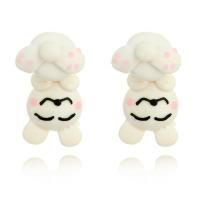 Zinc Alloy Split Earring, with Polymer Clay, Rabbit, silver color plated, for woman, 28mm 