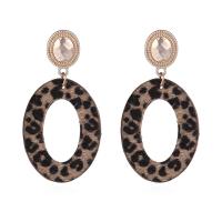 Brass Drop Earring, with horse hair, gold color plated, for woman & leopard pattern nickel, lead & cadmium free 