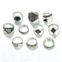 Zink-Legierung Ring Set, Zinklegierung, plattiert, Mischringgröße & für Frau & mit Strass, keine, Größe:6-8, 10PCs/setzen, verkauft von setzen