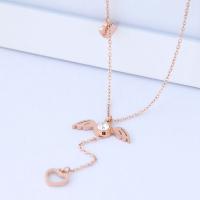 Collier de bijoux de titane, Acier titane, aile d'ange, Plaqué de couleur d'or rose, chaîne ovale & pour femme & avec strass Environ 17.7 pouce, Vendu par brin