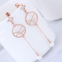 Boucles d'oreilles en acier titane, Plaqué de couleur d'or rose, pour femme & avec les perles en plastique Vendu par paire