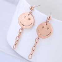 Boucles d'oreilles en acier titane, Visage de sourire, Plaqué de couleur d'or rose, pour femme Vendu par paire