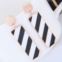 Boucles d'oreilles en acier titane, rectangle, Plaqué de couleur d'or rose, pour femme & émail Vendu par paire