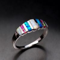 Zinc Alloy Finger Ring, with Opal, silver color plated & for woman 