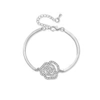 Zink Legierung Strass Armbänder, Zinklegierung, mit Verlängerungskettchen von 5cm, Blume, silberfarben plattiert, für Frau & mit Strass, 25mm, Innendurchmesser:ca. 50mm, Länge:ca. 4.7 ZollInch, verkauft von Strang