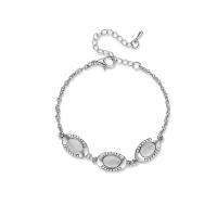 alliage de zinc bracelet, avec Oeil de chat, avec 55mm chaînes de rallonge, Placage de couleur argentée, chaîne ovale & pour femme & avec strass Diamètre inté Environ 50mm Environ 5.9 pouce, Vendu par brin