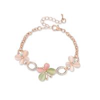 alliage de zinc bracelet, avec Oeil de chat, avec 55mm chaînes de rallonge, papillon, Placage de couleur d'or, chaîne ovale & pour femme & avec strass  Diamètre inté Environ 50mm Environ 5.9 pouce, Vendu par brin