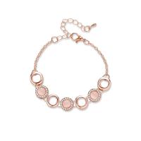 alliage de zinc bracelet, avec Oeil de chat, avec 55mm chaînes de rallonge, Plaqué de couleur d'or rose, chaîne ovale & pour femme & avec strass, 10mm, Diamètre inté Environ 50mm Environ 5.7 pouce, Vendu par brin