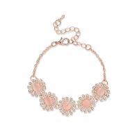 alliage de zinc bracelet, avec Oeil de chat, avec 6cm chaînes de rallonge, fleur, Plaqué de couleur d'or rose, chaîne ovale & pour femme & avec strass, 15mm, Diamètre inté Environ 50mm Environ 5.9 pouce, Vendu par brin