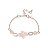 alliage de zinc bracelet, avec Oeil de chat, avec 55mm chaînes de rallonge, Placage de couleur d'or, chaîne ovale & pour femme & avec strass, 30mm,24mm, Diamètre inté Environ 50mm Environ 5.7 pouce, Vendu par brin