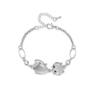 alliage de zinc bracelet, avec Oeil de chat, avec 55mm chaînes de rallonge, chat, Placage de couleur argentée, chaîne Rolo & pour femme & avec strass, 42mm,6mm, Diamètre inté Environ 50mm Environ 6.3 pouce, Vendu par brin