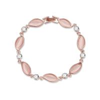 alliage de zinc bracelet, avec Oeil de chat, Placage de couleur d'or, pour femme & avec strass Diamètre inté Environ 55mm Environ 7.6 pouce, Vendu par brin