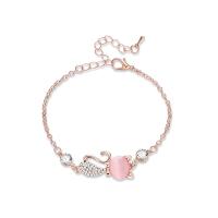 alliage de zinc bracelet, avec Oeil de chat, avec 55mm chaînes de rallonge, chat, Placage de couleur d'or, chaîne ovale & pour femme & avec strass, 30mm, Diamètre inté Environ 45mm Environ 6.3 pouce, Vendu par brin