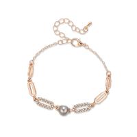 Zinklegierung Armband, mit ABS-Kunststoff-Perlen, mit Verlängerungskettchen von 55mm, goldfarben plattiert, Oval-Kette & für Frau & mit Strass, 11mm, Innendurchmesser:ca. 50mm, Länge:ca. 6.3 ZollInch, verkauft von Strang