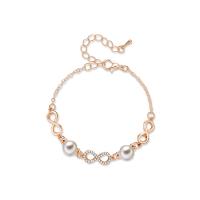 alliage de zinc bracelet, avec Plastique ABS perle, avec 55mm chaînes de rallonge, Placage de couleur d'or, chaîne ovale & pour femme & avec strass, 11mm,8mm, Diamètre inté Environ 50mm Environ 5.9 pouce, Vendu par brin