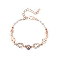 alliage de zinc bracelet, avec Plastique ABS perle, avec 55mm chaînes de rallonge, Placage de couleur d'or, chaîne ovale & pour femme & avec strass, 8mm,15mm, Diamètre inté Environ 50mm Environ 5.9 pouce, Vendu par brin