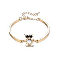 alliage de zinc bracelet, avec 55mm chaînes de rallonge, hibou, Placage de couleur d'or, chaîne ovale & pour femme & avec strass Diamètre inté Environ 47mm Environ 4.3 pouce, Vendu par brin