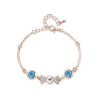 Zink Legierung Strass Armbänder, Zinklegierung, mit ABS-Kunststoff-Perlen, mit Verlängerungskettchen von 55mm, goldfarben plattiert, Oval-Kette & für Frau & mit Strass, 20mm,9mm, Innendurchmesser:ca. 50mm, Länge:ca. 6.3 ZollInch, verkauft von Strang