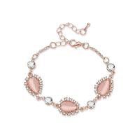 alliage de zinc bracelet, avec Oeil de chat, avec 55mm chaînes de rallonge, Placage de couleur d'or, chaîne ovale & pour femme & avec strass, 21mm,6mm, Diamètre inté Environ 43mm Environ 5.3 pouce, Vendu par brin