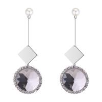 Boucle d'oreille goutte laiton strass, avec Plastique ABS perle & verre, acier inoxydable puce boucle d'oreille, Placage de couleur argentée, pour femme & avec strass, plus de couleurs à choisir, protéger l'environnement, sans nickel, plomb et cadmium Vendu par paire