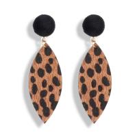 Zinc Alloy Drop Earring, with Plush, stainless steel post pin, Geometrical Pattern, gold color plated, for woman & leopard pattern lead & cadmium free 