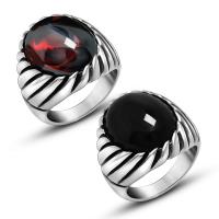 Titanium Steel Finger Ring, with Agate, Unisex & blacken 