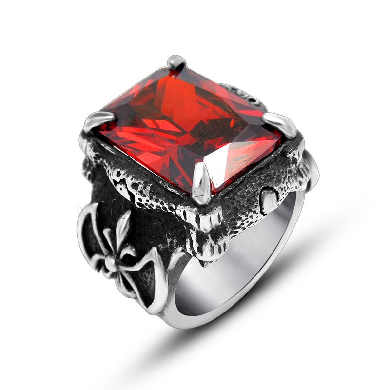 Titanium Steel Finger Ring, Unisex & different size for choice & with cubic zirconia & blacken, red, Sold By PC