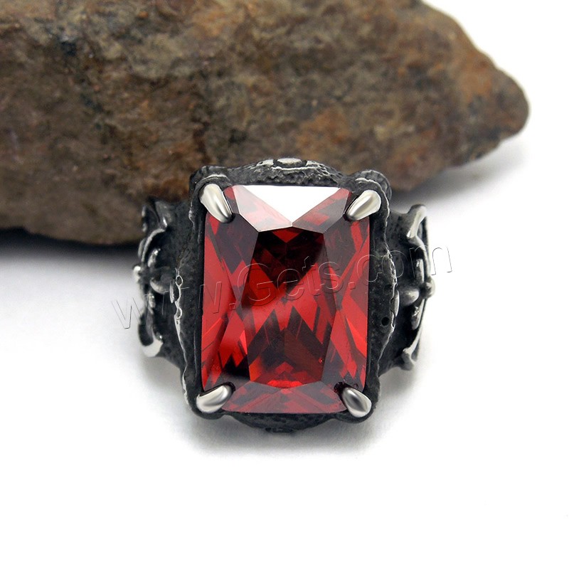 Titanium Steel Finger Ring, Unisex & different size for choice & with cubic zirconia & blacken, red, Sold By PC