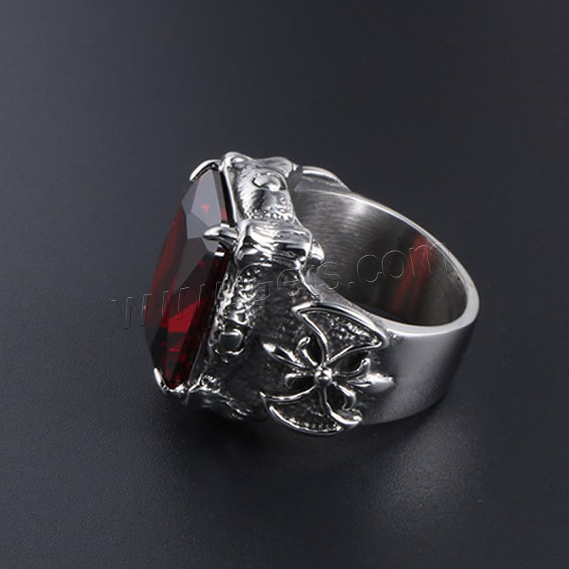 Titanium Steel Finger Ring, Unisex & different size for choice & with cubic zirconia & blacken, red, Sold By PC