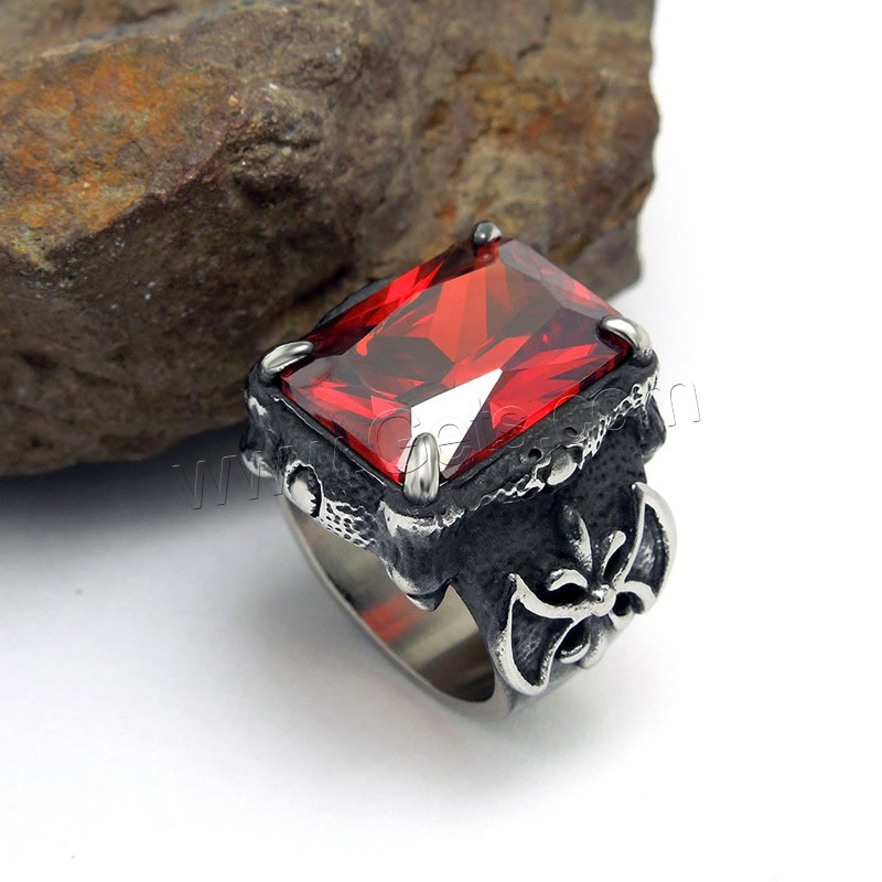 Titanium Steel Finger Ring, Unisex & different size for choice & with cubic zirconia & blacken, red, Sold By PC