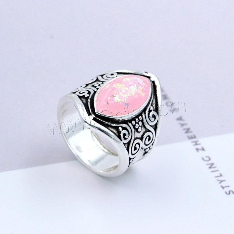 Anillo de dedo de latón, metal, con Ópalo, chapado en color de plata antigua, diverso tamaño para la opción & para mujer, más colores para la opción, Vendido por UD