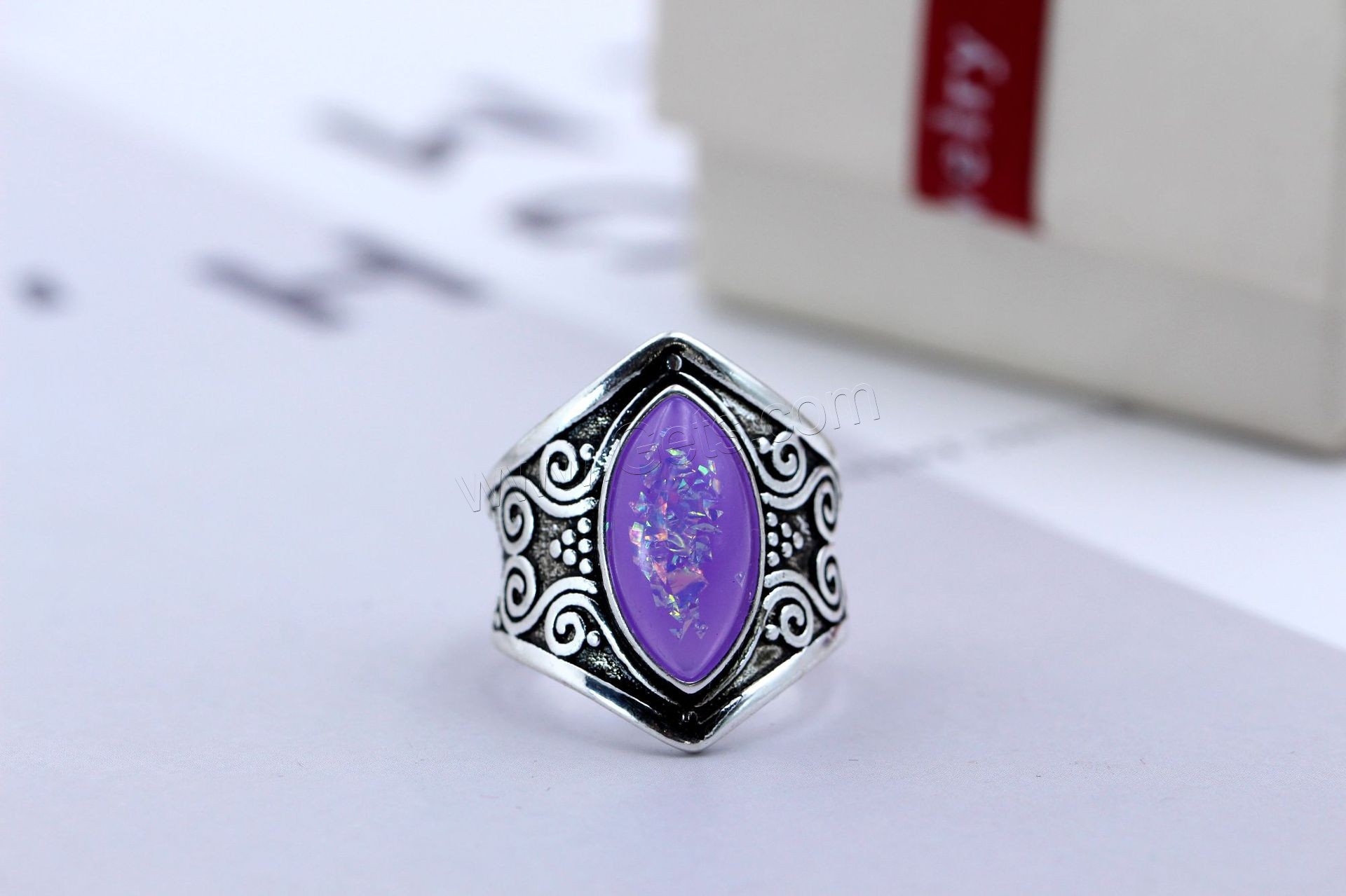 Anillo de dedo de latón, metal, con Ópalo, chapado en color de plata antigua, diverso tamaño para la opción & para mujer, más colores para la opción, Vendido por UD