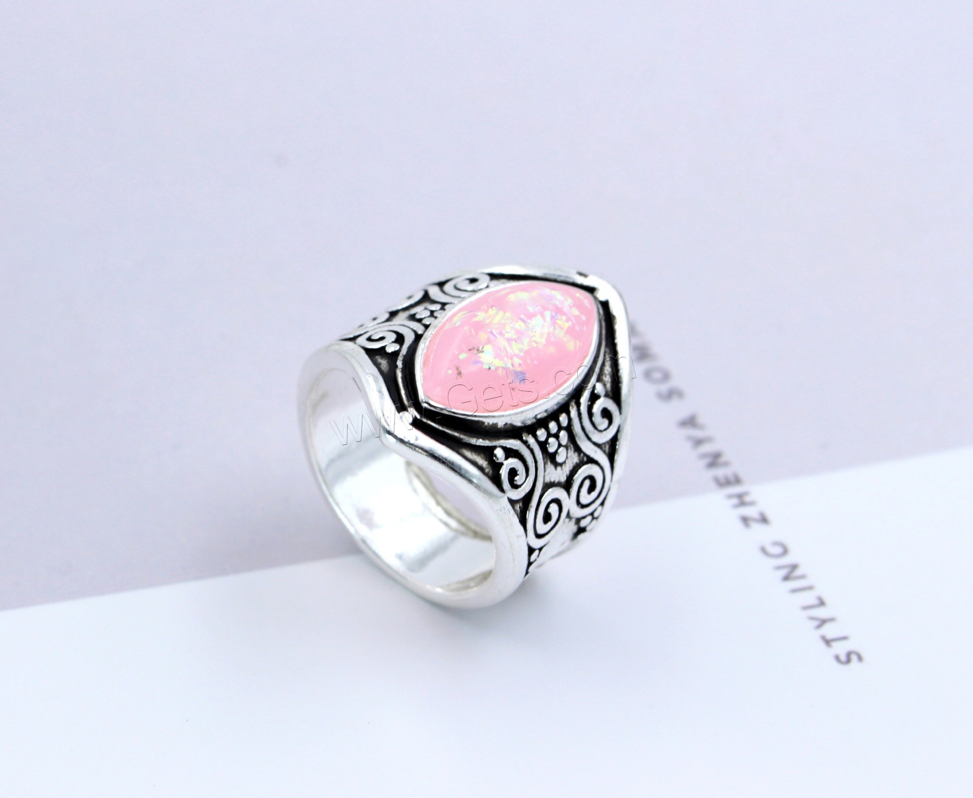 Anillo de dedo de latón, metal, con Ópalo, chapado en color de plata antigua, diverso tamaño para la opción & para mujer, más colores para la opción, Vendido por UD