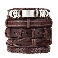 PU Leder Armband-Set, mit Zinklegierung, plattiert, verschiedene Stile für Wahl & für Frau, Länge:ca. 7.5 ZollInch, 5-6SträngeStrang/setzen, verkauft von setzen