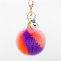 Fur Plush Key Chain, Zinc Alloy, with PU Leather & Faux Rabbit Hair, Unicorn, gold color plated, for woman 